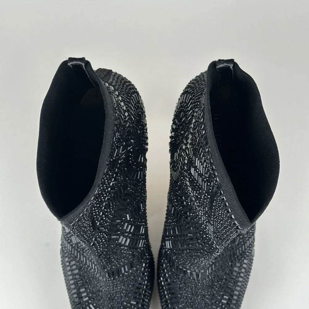 Thalia Sodi Kami Womens US 9 Embellished Heel Bootie Black Flyknit